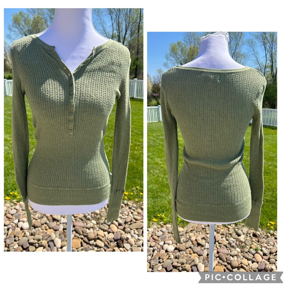 Vintage Y2K Aeropostale spring green cotton knit babydoll henley top S M